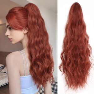 24” Curly Claw‎ Clip Ponytail Extension – Copper Red Heat-Resistant Synthetic